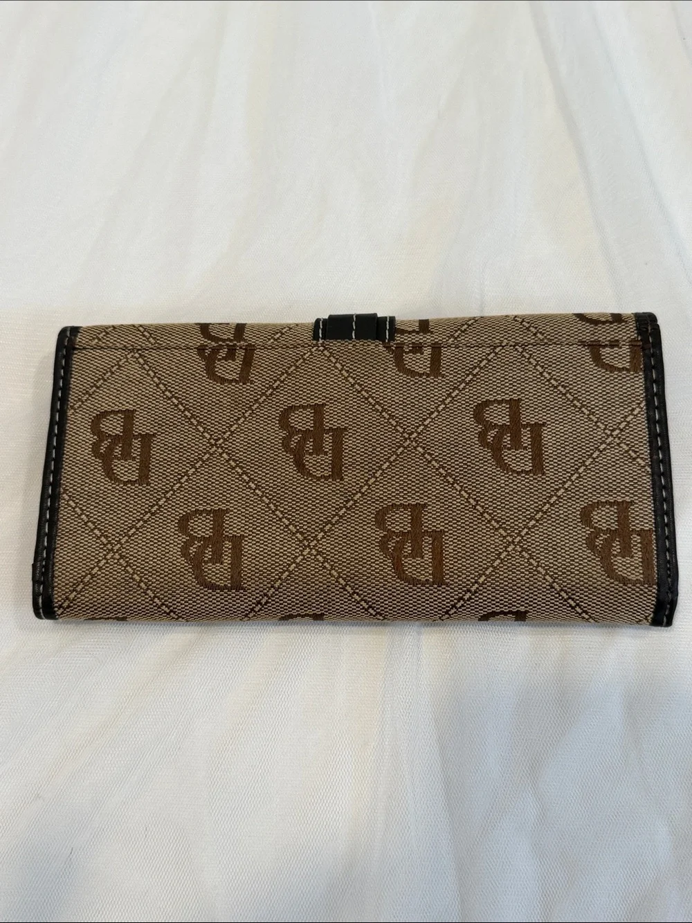 VTG Dooney & Bourke Signature Monogram Canvas Leather Trim Clutch Wallet - Brown